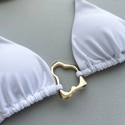 New Sexy Bikini Solid Color Lace-Up Split Two-Piece Swimsuit for Women