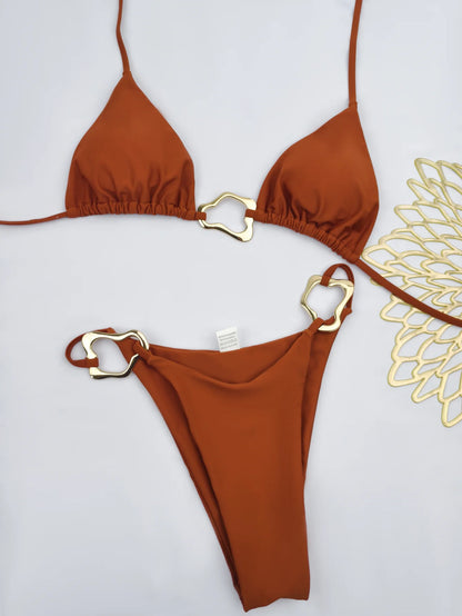 New Sexy Bikini Solid Color Lace-Up Split Two-Piece Swimsuit for Women